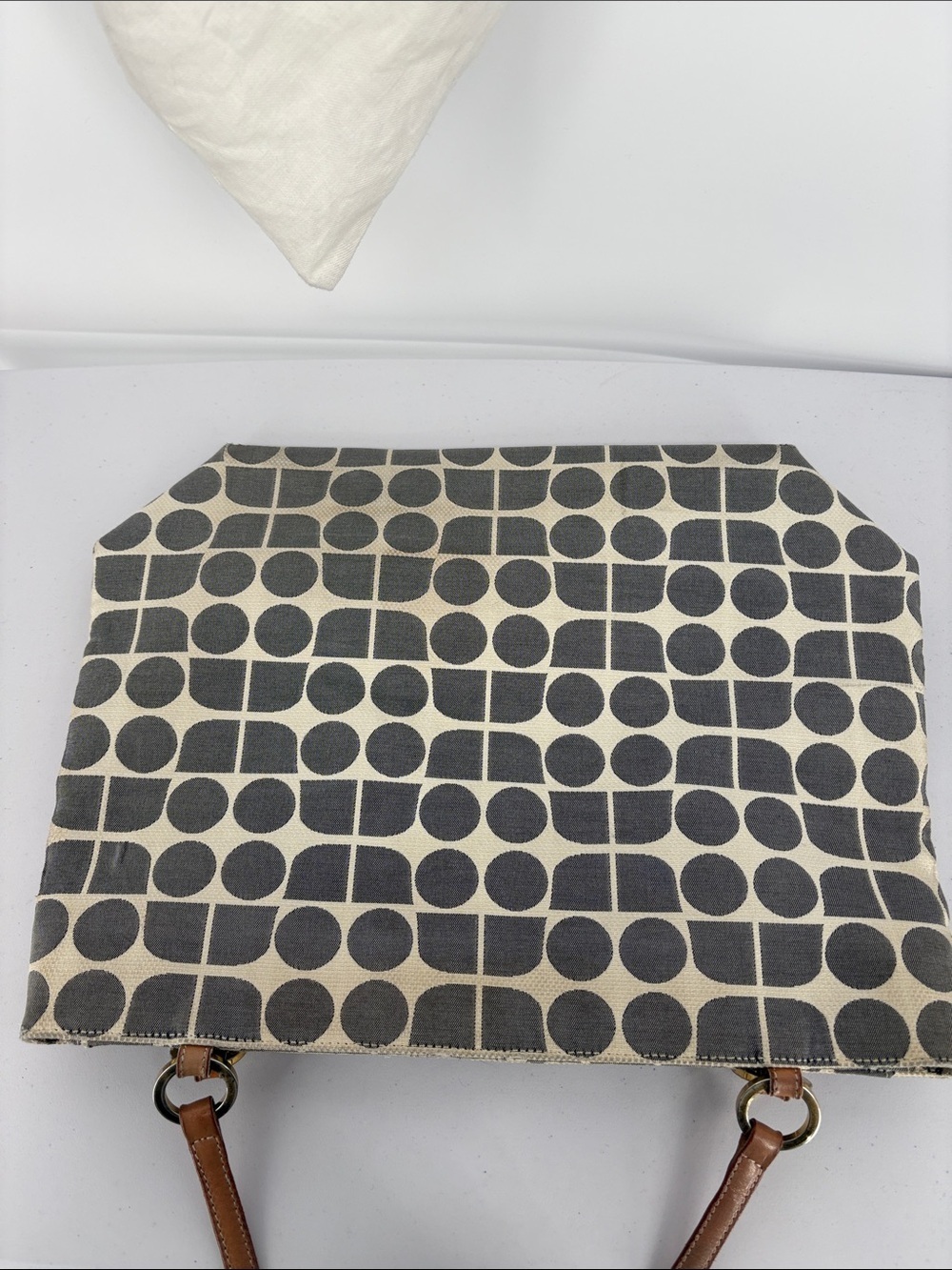 🗄️ kate spade Black & Cream Geometric Canvas Tote with Brown Leather Handles - Picture 10 of 11